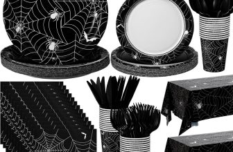 LemonRoad 338 Pcs Black Spider Web Tableware for