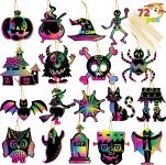 JOYIN 72 Pcs Halloween Rainbow Scratch Art Crafts for