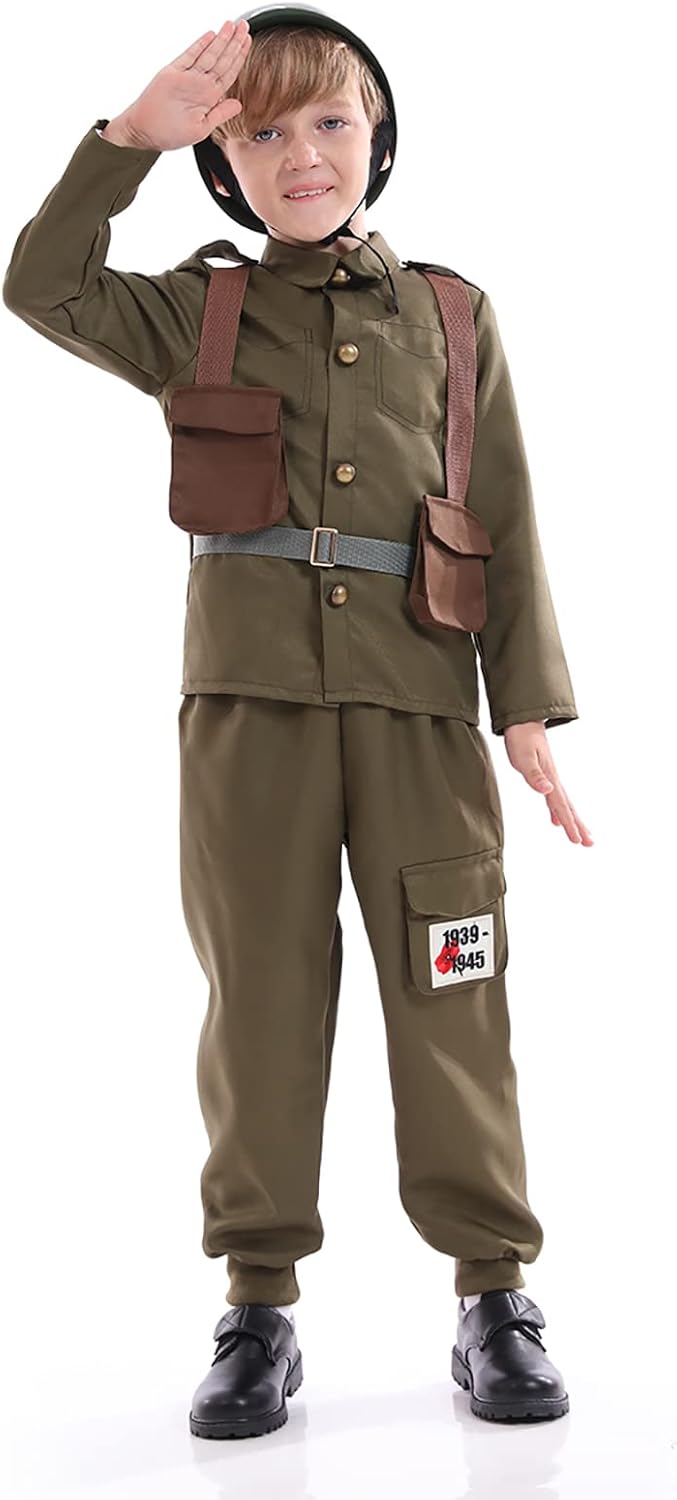 1769973249 256 Army Soldier Costume Kids，Unisex WWII Soldier Dress Up Review Halloween