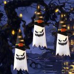 Halloween Light-Up Ghost Set of 3, Scary Face on