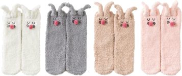 4 Pairs Easter Fuzzy Socks,Bunny Thicker Slipper