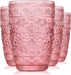 Pink Glassware set of 4, Vintage Drinking Glasses, Pink