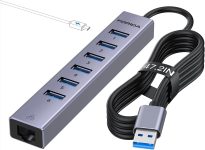 FORIDA Aluminum USB to Ethernet Adapter with 7-Port USB