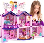 Dollhouse with 2 Princesses, 4 Unicorns, Dog, Furniture