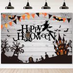 Mocsicka Happy Halloween Backdrop Spider Web Witch and