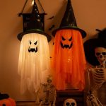 2PCS Hanging Lighted Glowing Ghost Witch Hat - 38 inch