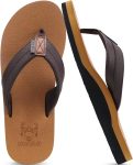 KuaiLu Men's Yoga Mat Leather Flip Flops with Arch