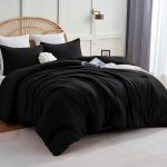 CozyLux Queen Comforter Set Black, 3 Pieces Solid Queen
