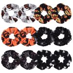 12PCS Halloween Hair Scrunchies Soft Fall Pumpkin Skull