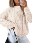 Trendy Queen Women's Oversized Cable Knit Crewneck