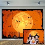 CYLYH 7x5ft Happy Halloween Orange Backdrop Halloween