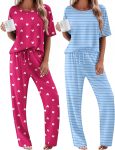Ekouaer 2 Pack Womens Pajama Sets Short Sleeve Tops and