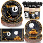 120Pcs Halloween Paper Plates and Napkins Set Halloween