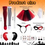 Watayo 13 Pcs Women Halloween Clown Costume Set, Black