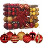 HOUÍSM 145pcs Christmas Balls Ornaments Set, Red and