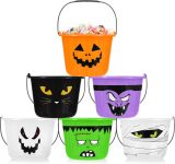 Qilery 6 Pcs Halloween Plastic Buckets Bulk with Handle