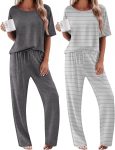 Ekouaer 2 Pack Womens Pajama Sets Short Sleeve Tops and