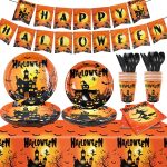 114 Pcs Halloween Tableware Sets, Disposable Halloween