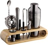 Mixology & Craft Cocktail Shaker Set with Bamboo Stand
