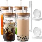 DWTS DANWEITESI Glass Cups with Lids and Straws,24 oz