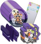 Purple Halloween Paper Plates Napkins Forks & Spoons
