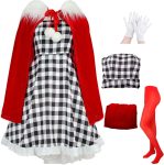 Adult Women Christmas Costume Plaid Dress Red Cape