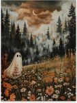 Halloween Cute Ghost Poster Fall Nature Wildflower Wall