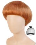 ANOGOL Hair Cap + Short Ginger Bowl Cut Wig Orange