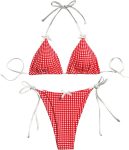 Women's 2 Piece Gingham Bikini Set Cute Triangle Thong