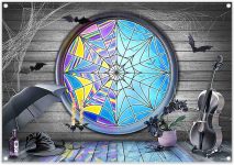 Fabric 7x5ft Halloween Spider Web Window Photography
