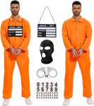 Prisoner Costume Men Orange Prisoner Jumpsuit for