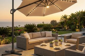 GAOMON Solar LED Lights Offset Patio Umbrella 10FT -