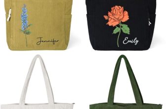 CALLIE Personalized Birth Flower Corduroy Tote Bag for