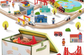 Tiny Land 110pcs Wooden Train Set with Folding Storage